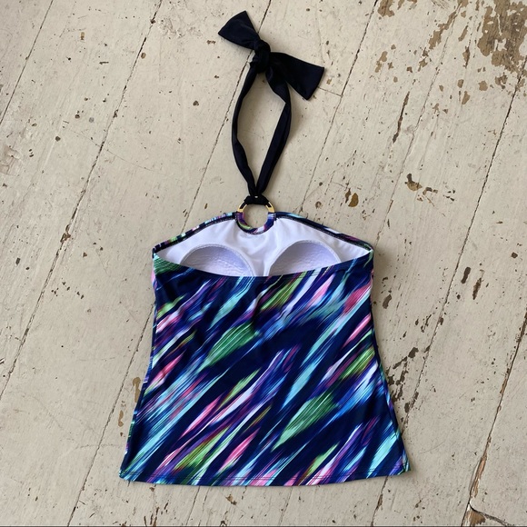 La Blanca Diagonal Stripe Ornamental Halter Tankini Suimsuit Top - Picture 5 of 11